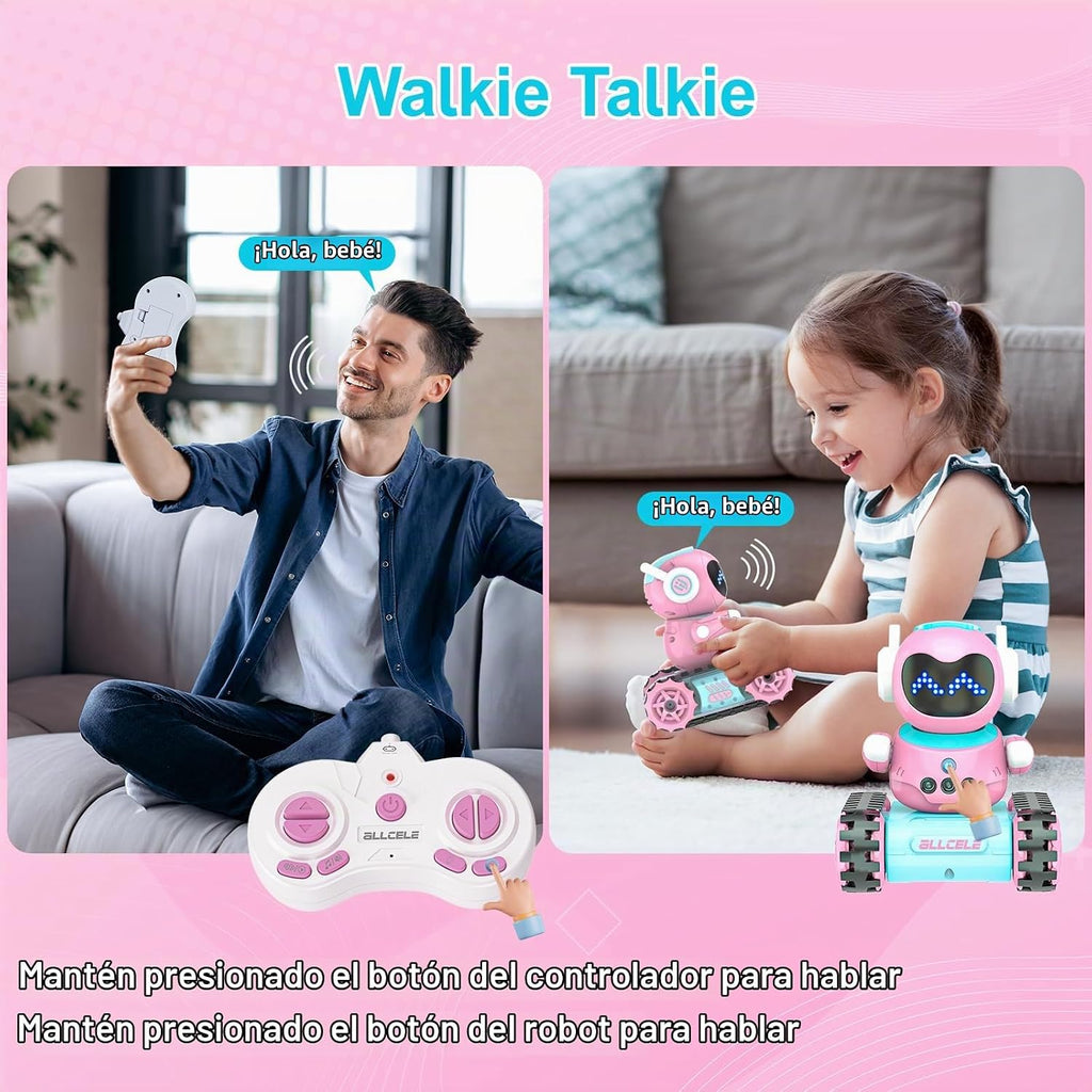 ALLCELE Robot de juguete LED RC para niñas con Walkie Talkie, progr...