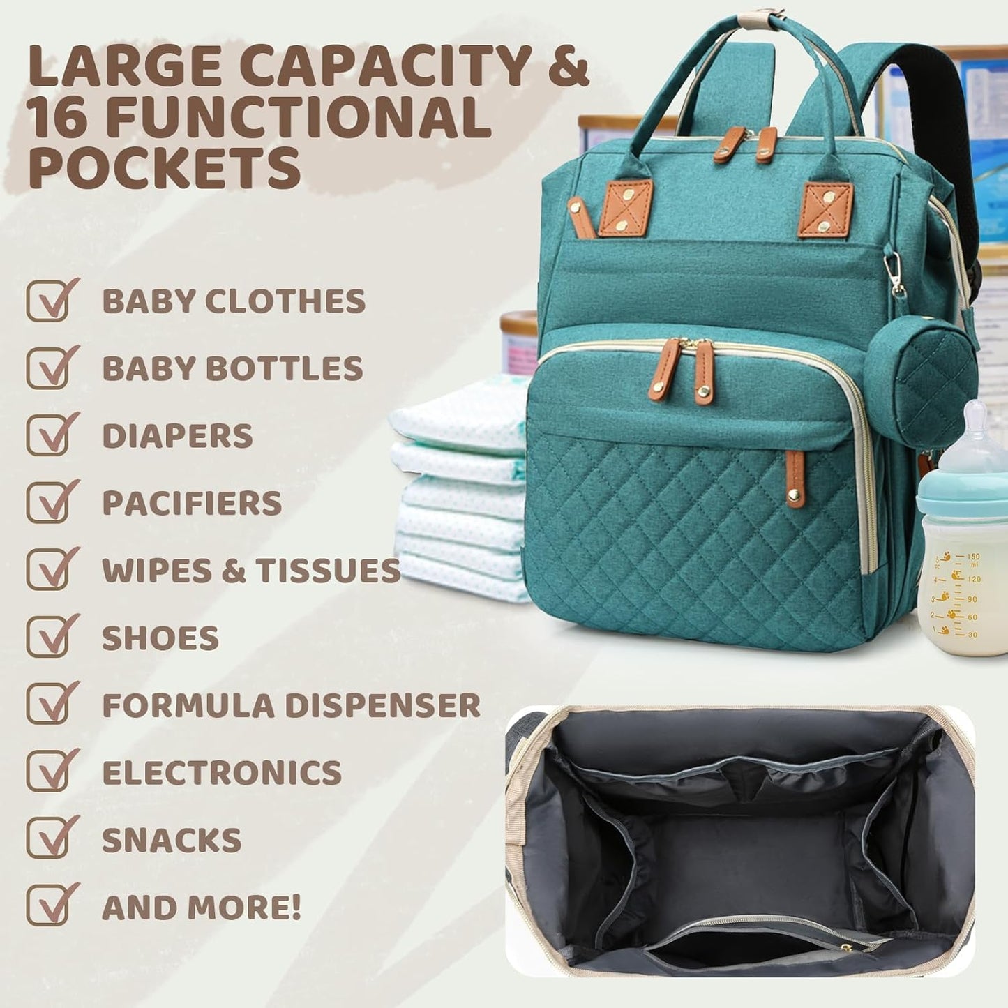 Mochila para pañales para niñas y niños: bolsa de pañales verde par...