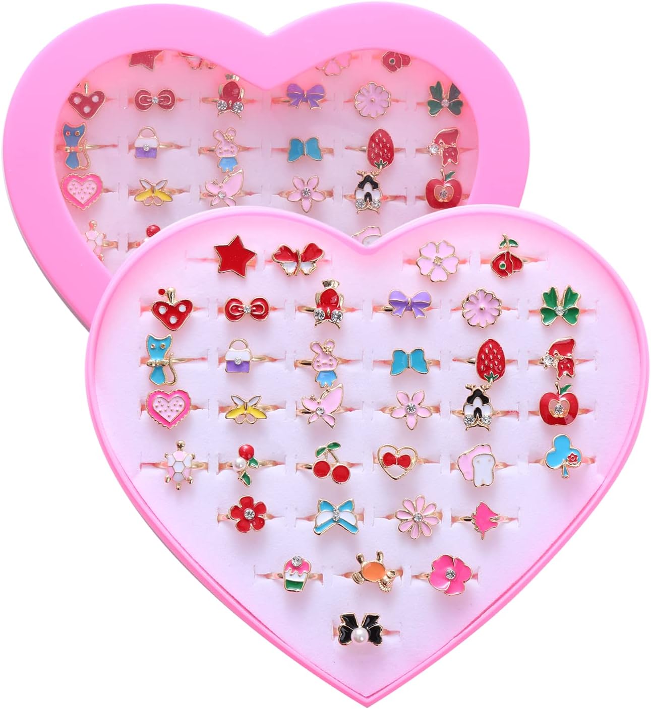 36 anillos de joyería de aleación para niña, ajustables, sin duplicación, anillos de juego para niños en caja, anillos de simulación y disfraces para niñas de 4 a 12 años, regalos de cumpleaños
