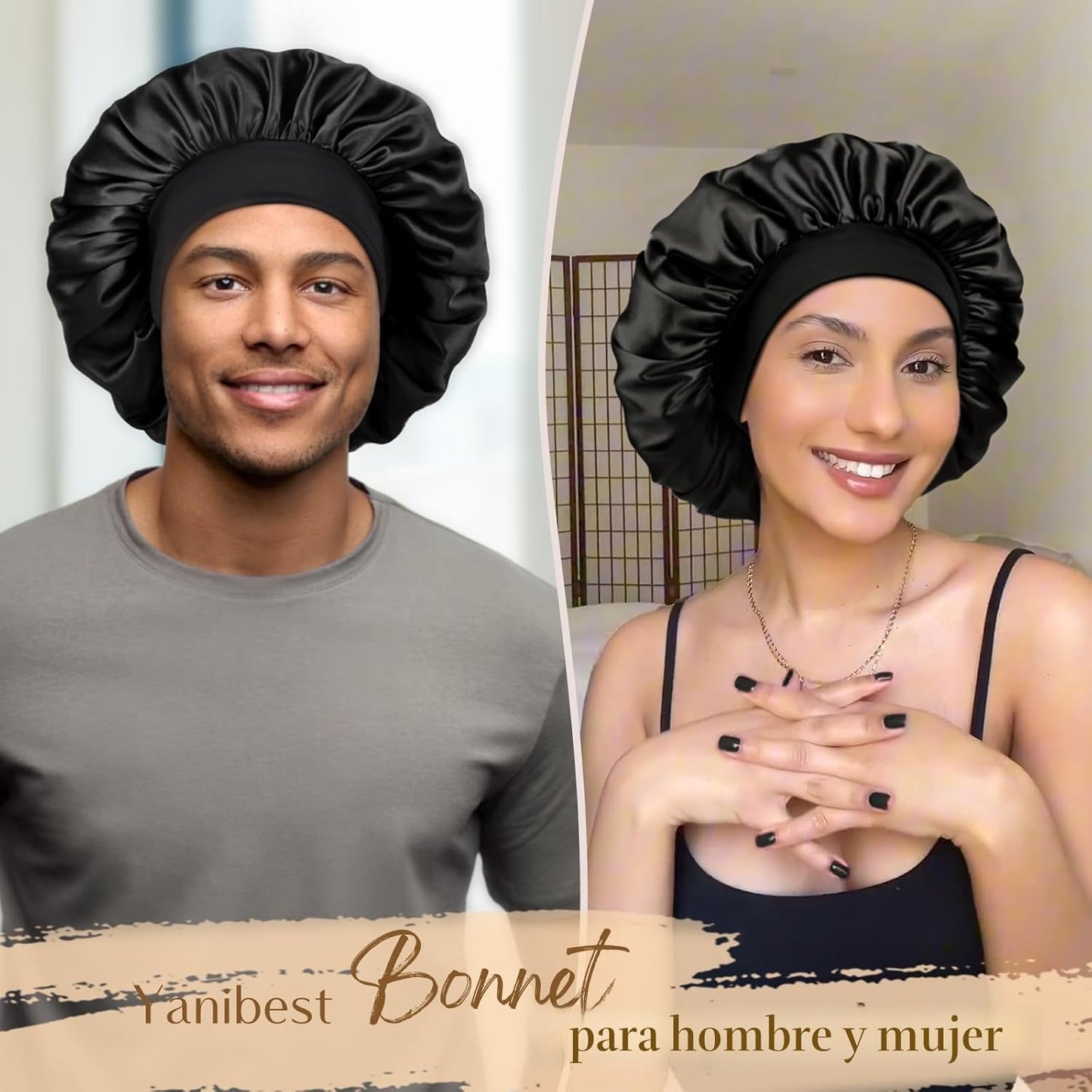 YANIBEST Gorro de seda para hombres y mujeres, gorro de satén de do...