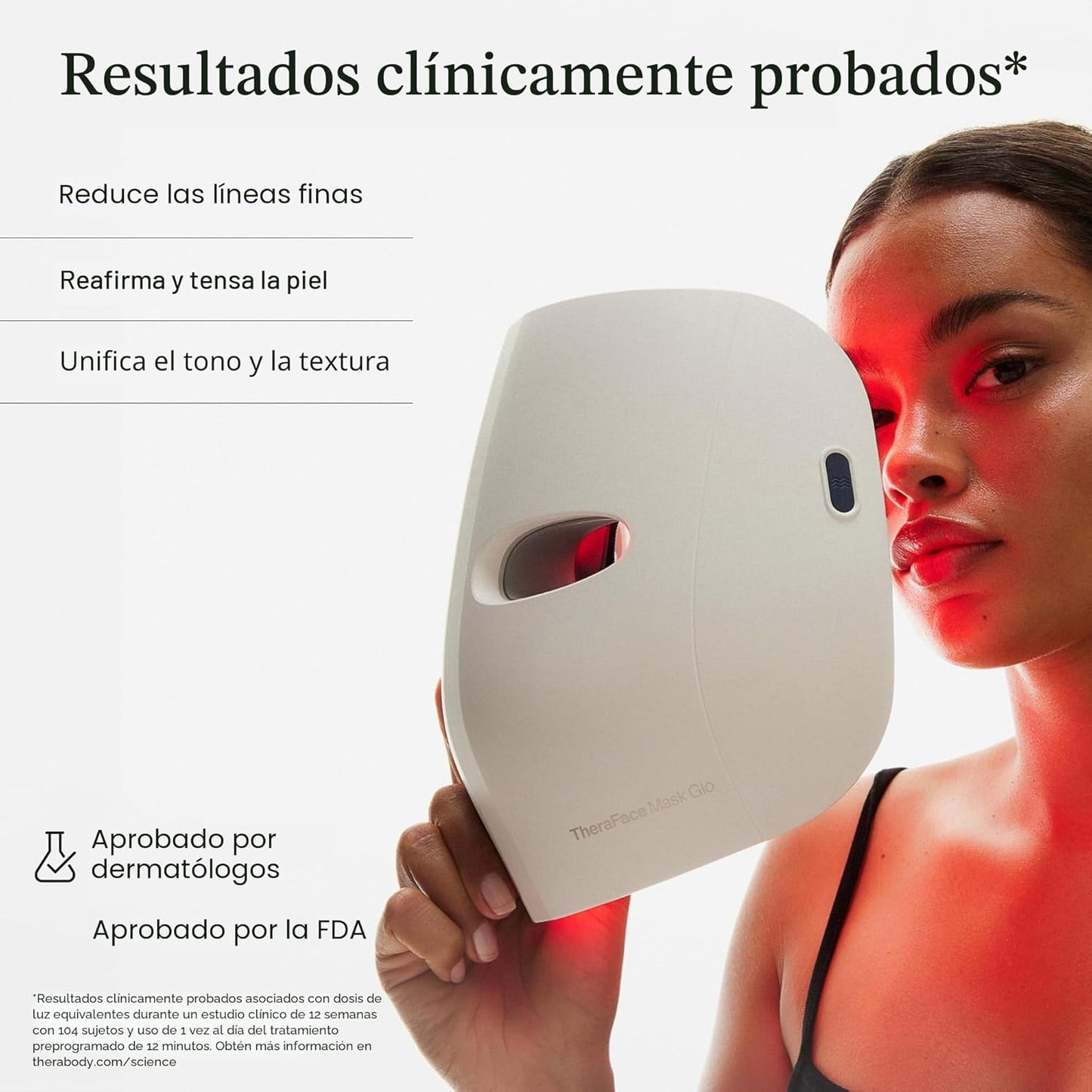 Therabody TheraFace Mask Glo - Máscara facial LED inalámbrica para...