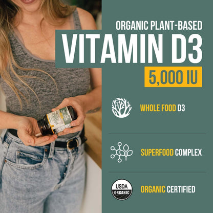 Vitamina D3 orgánica 5,000 UI \u2013 100% alimentos integrales y fo...