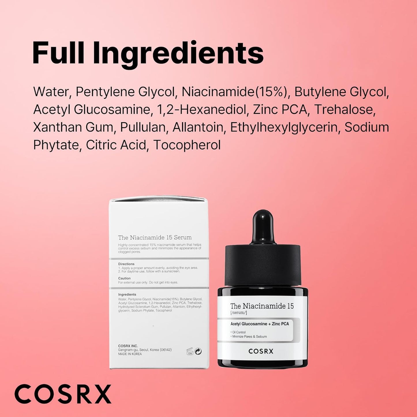 COSRX Suero facial de niacinamida al 15%, 0.67 onzas líquidas, suero minimizador de poros para cara, tono de piel uniforme, cuidado de la piel coreano