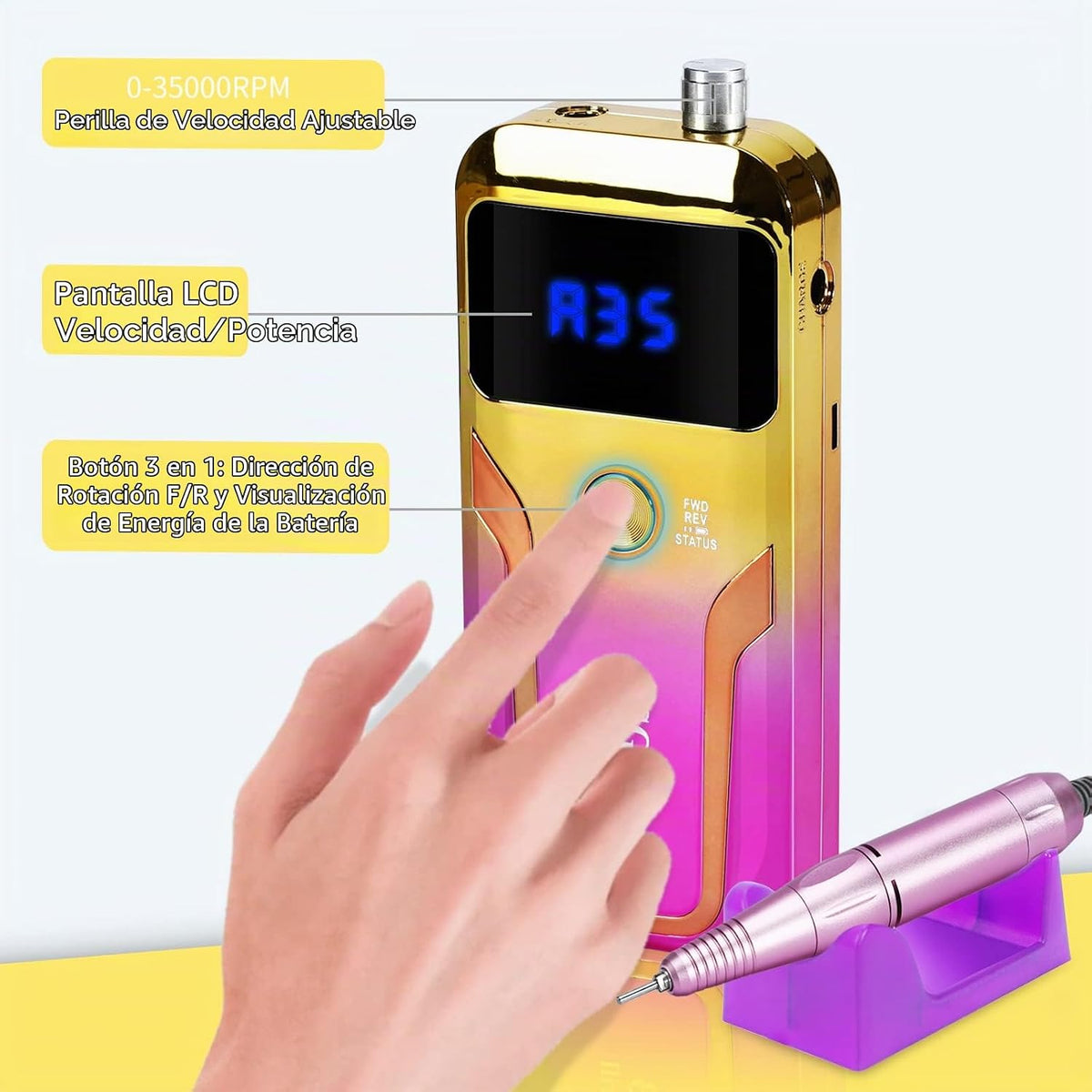 MOCOWIND - Taladro de uñas portátil profesional 35000 RPM, máquina...