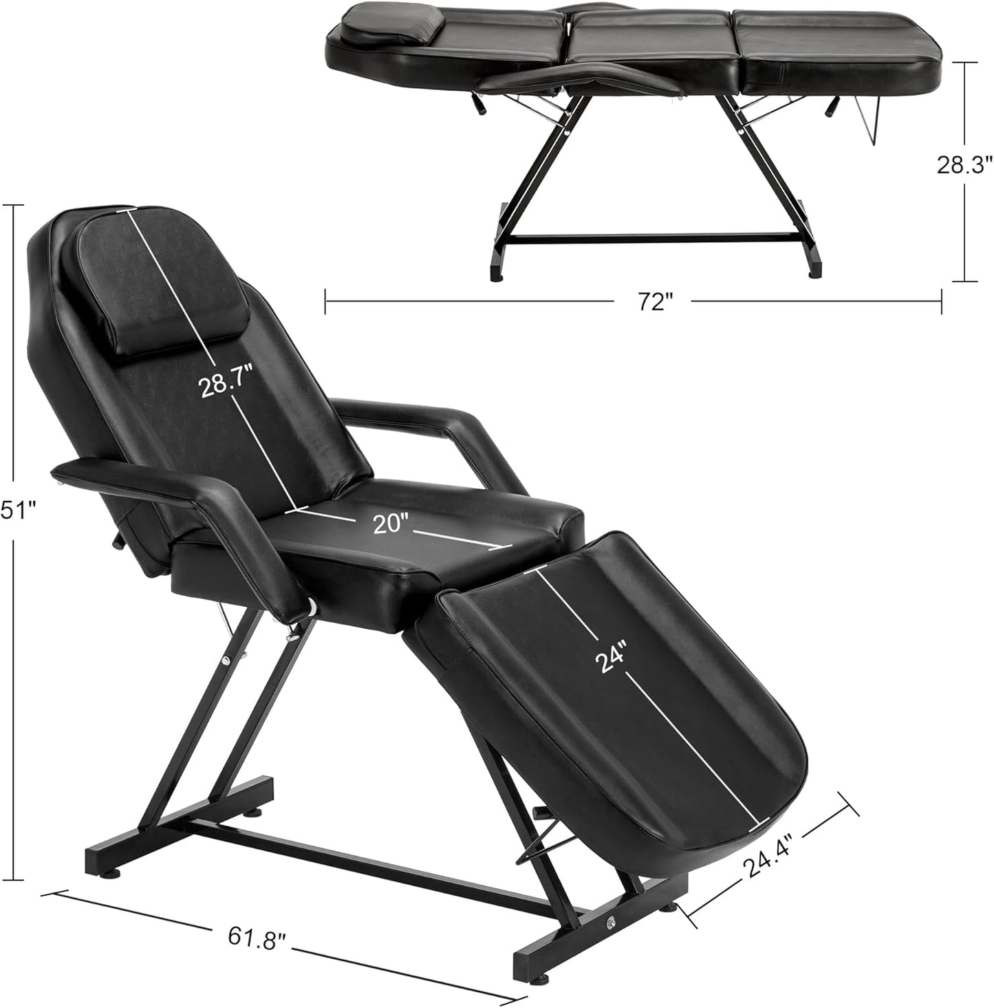 BarberPub Silla de tatuaje ajustable, cama facial multiusos de 72 p...