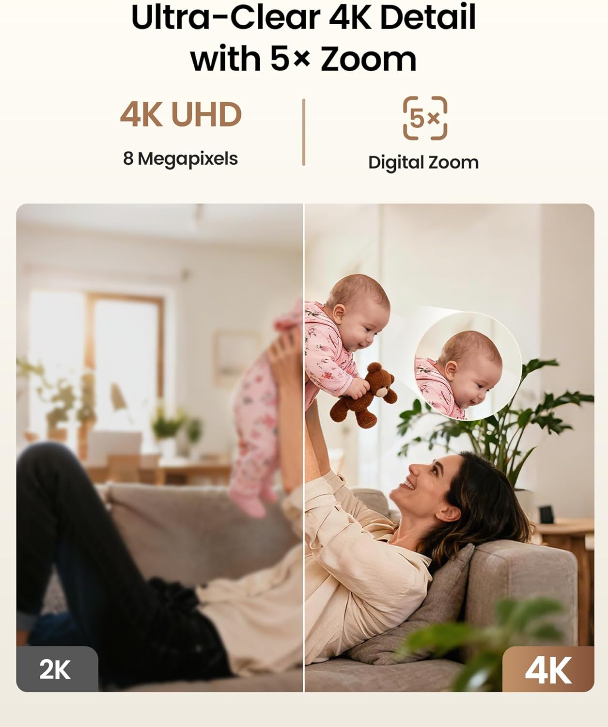ZOSI Cámara de seguridad para interiores 4K, C518 WiFi Pan\/Tilt pa...