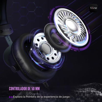 FIFINE Auriculares para juegos con cable, auriculares USB con sonid...