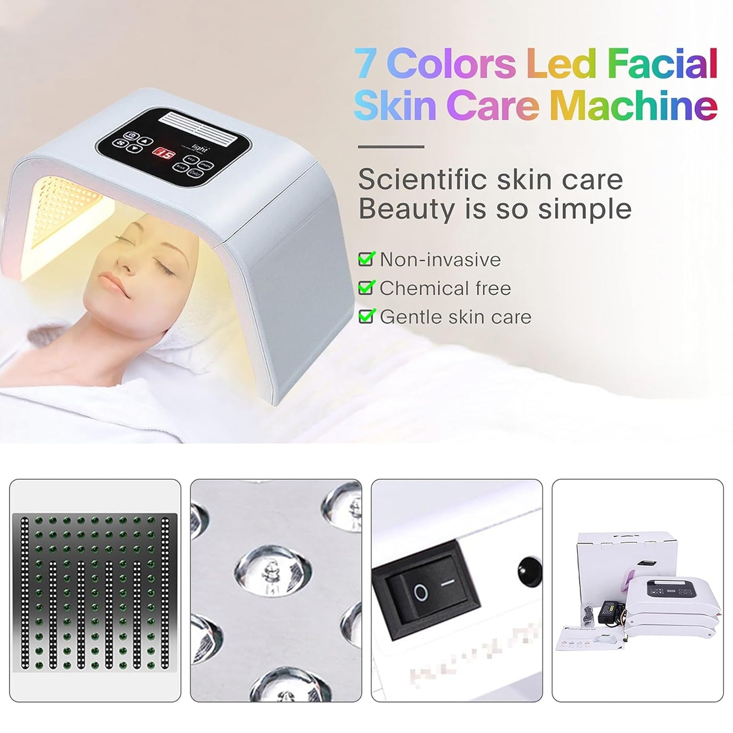 Fxtiaa Máscara Facial LED de Terapia de Luz, 7 en 1, Máscara Facial...