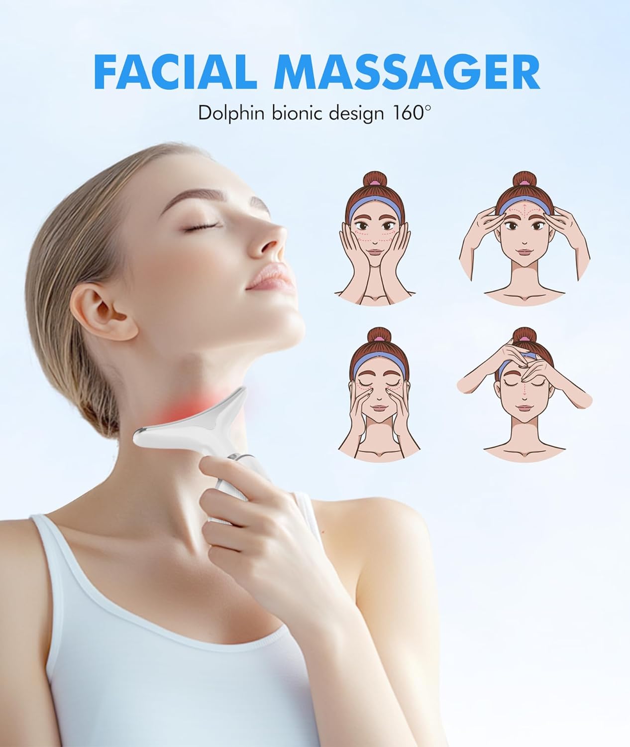 SDKWDH Terapia de luz roja para cara y cuello, herramienta de masaj...