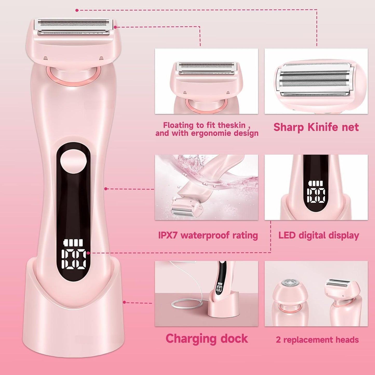NaTuGi Afeitadora eléctrica 2 en 1 para mujer, húmedo, seco, de dob...