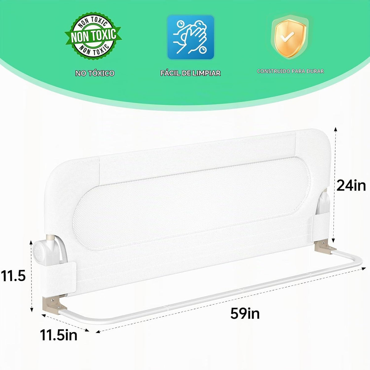UPGOGO Riel de cama plegable para niños pequeños, blanco, 59 pulgad...