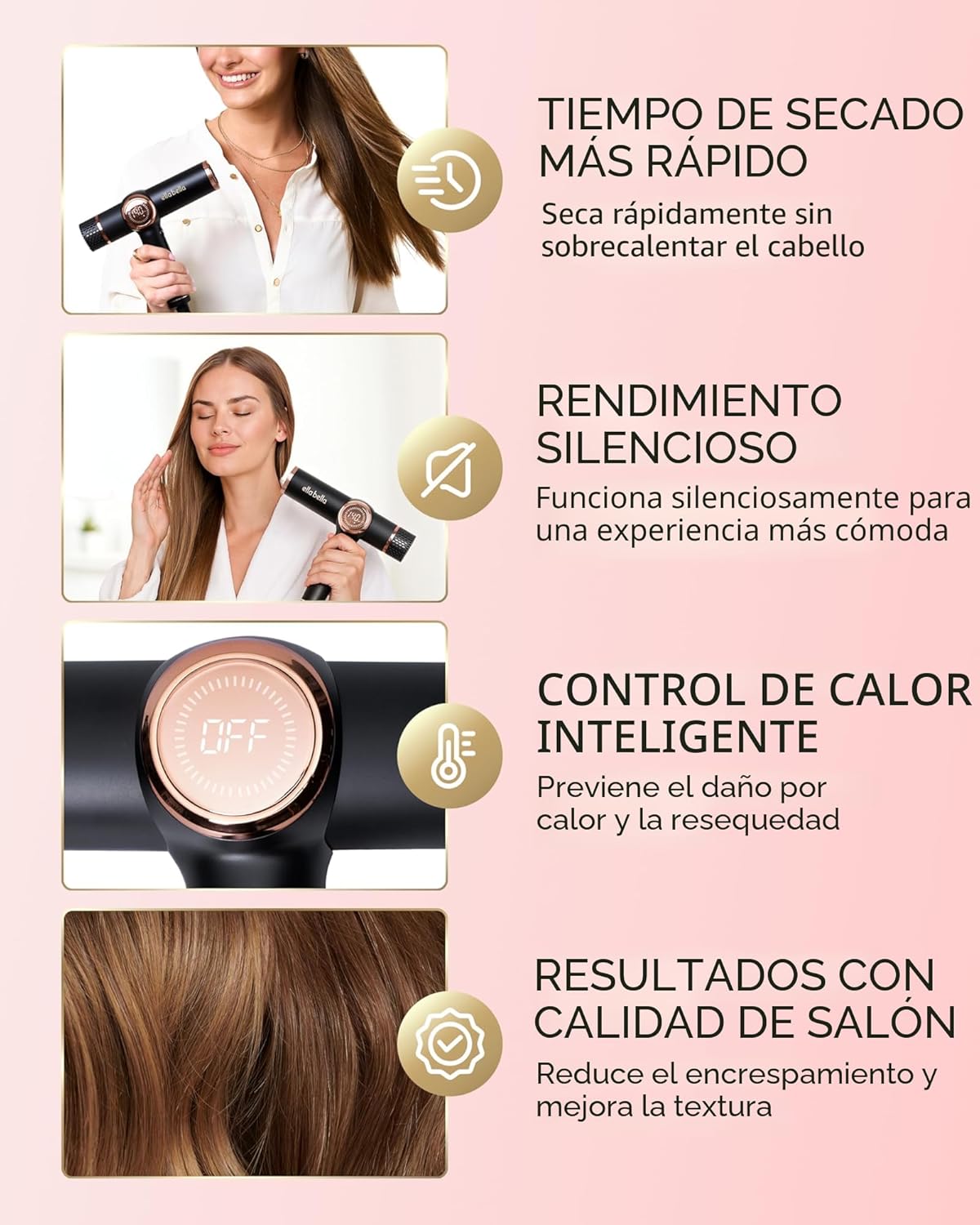 ELLA BELLA® Secador de pelo iónico profesional con difusor \u2022 S...