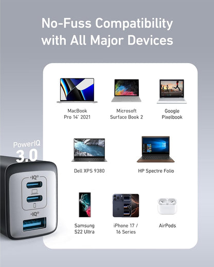 Anker Cargador 65 W 3 puertos rápido plegable USB C bloque