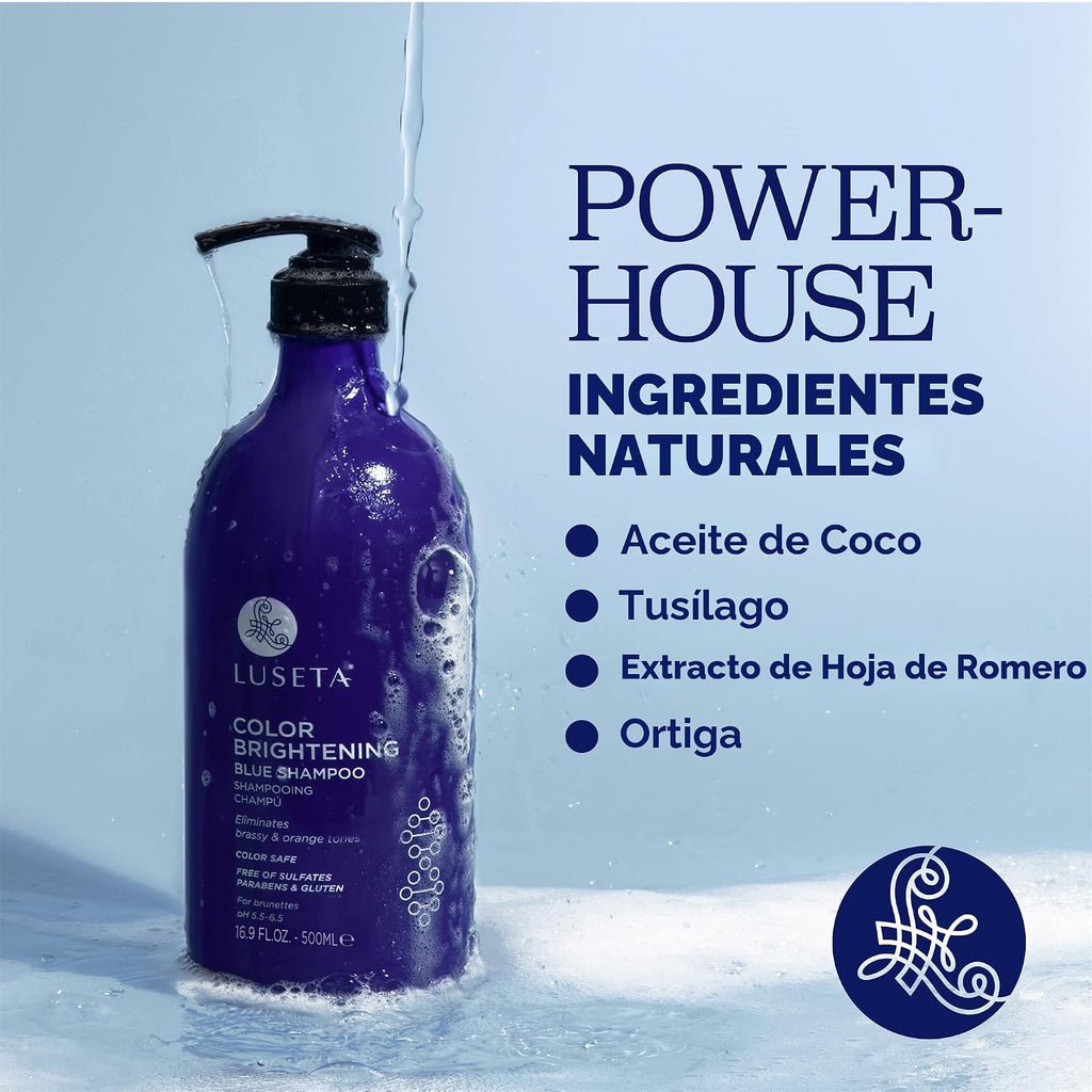 Luseta Champú azul iluminador de color para morenas y tonos naranja...