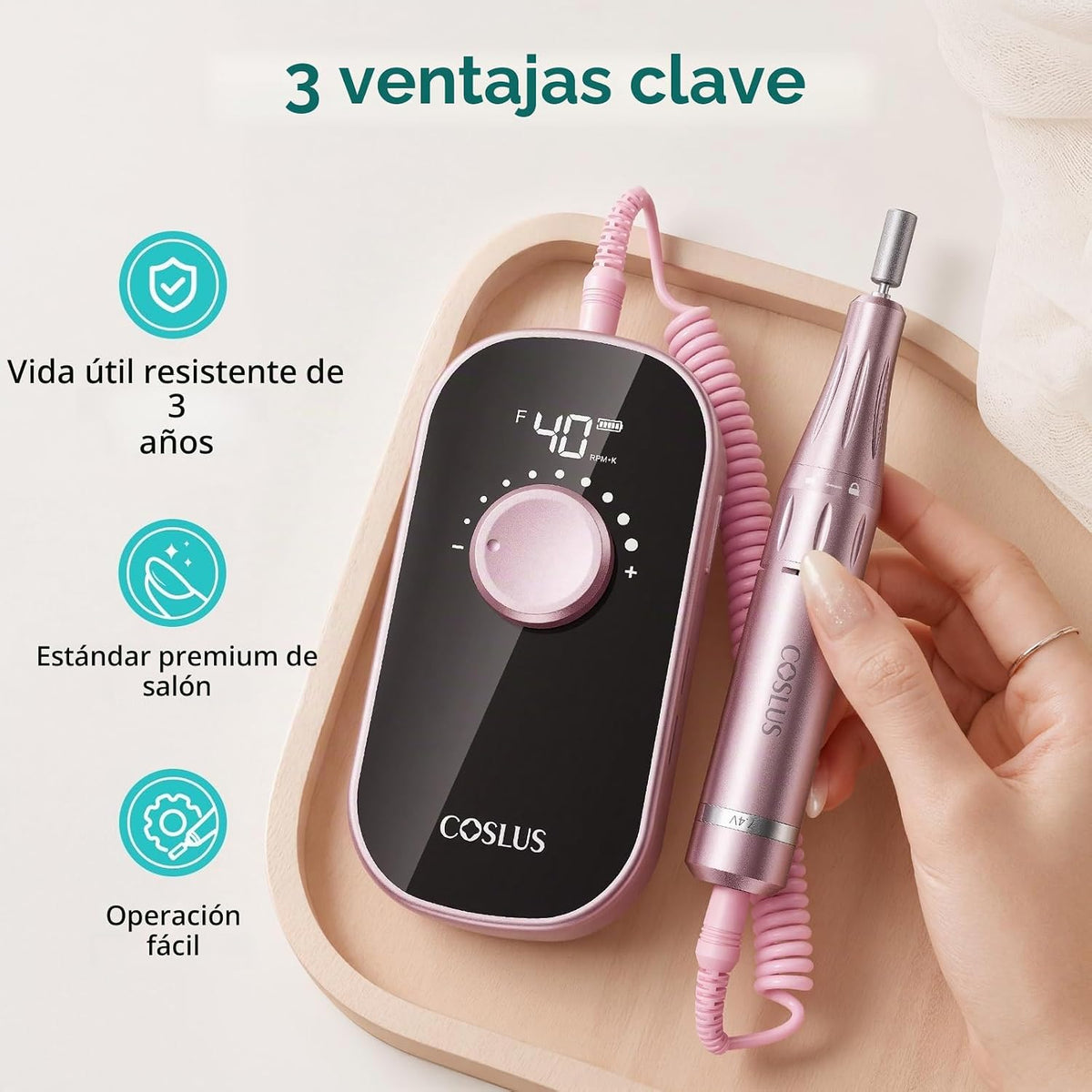 COSLUS Taladro de uñas eléctrico profesional recargable de 40000 RP...