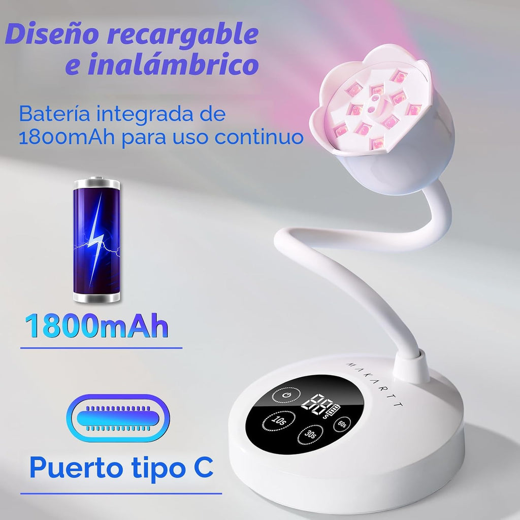Makartt Lámpara de uñas UV para uñas de gel, cuello de cisne inalám...