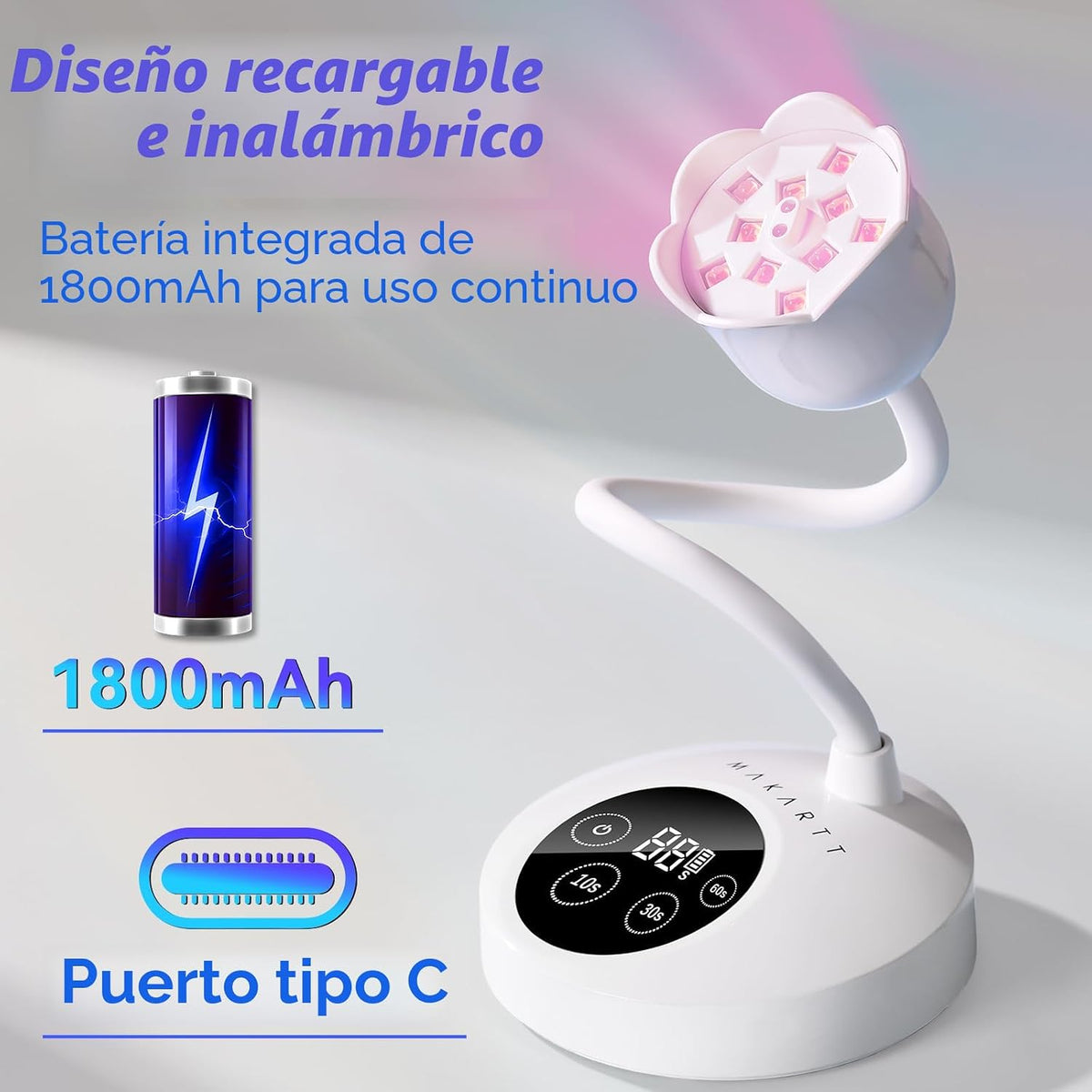 Makartt Lámpara de uñas UV para uñas de gel, cuello de cisne inalám...