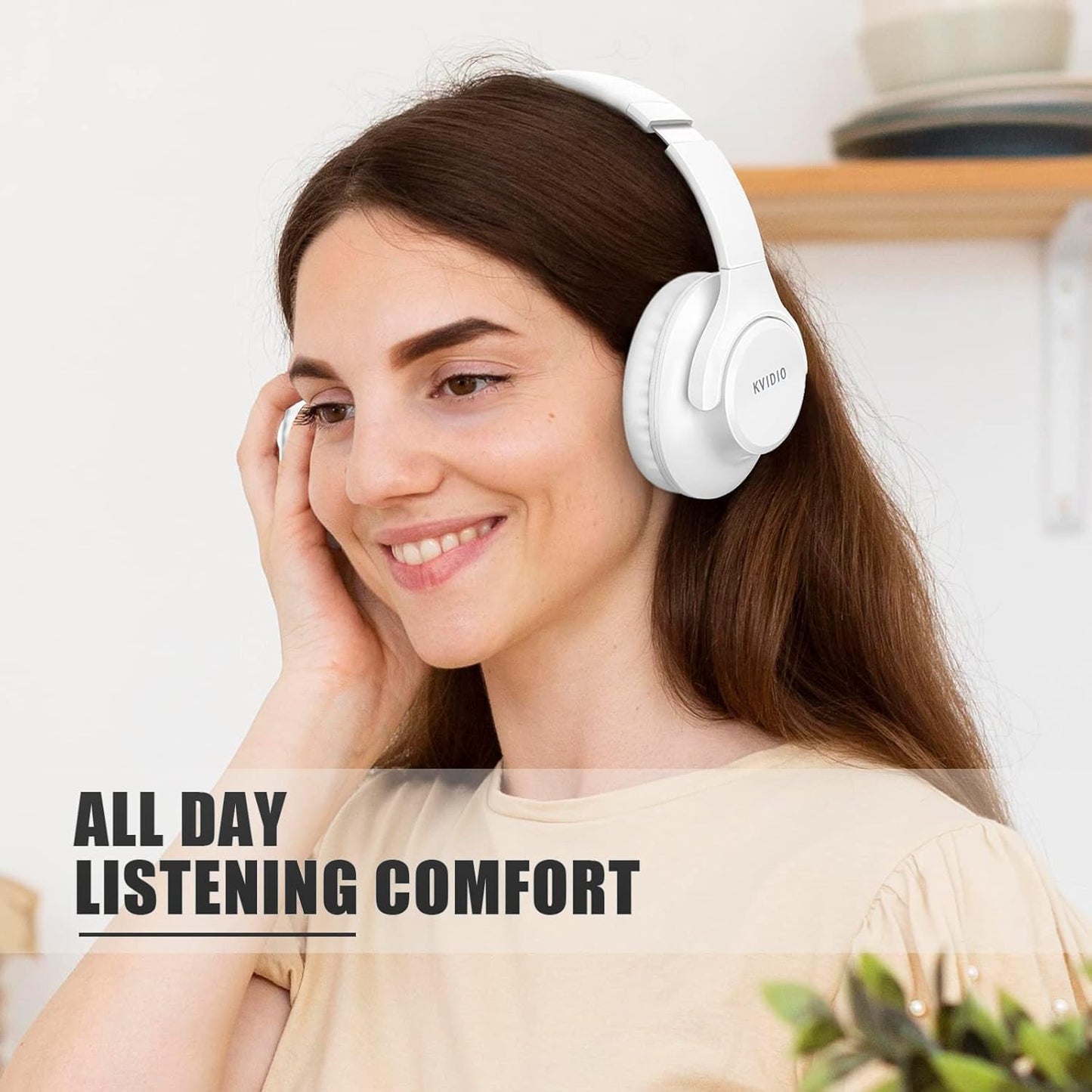 KVIDIO Auriculares Bluetooth sobre la oreja, 65 horas de reproducci...