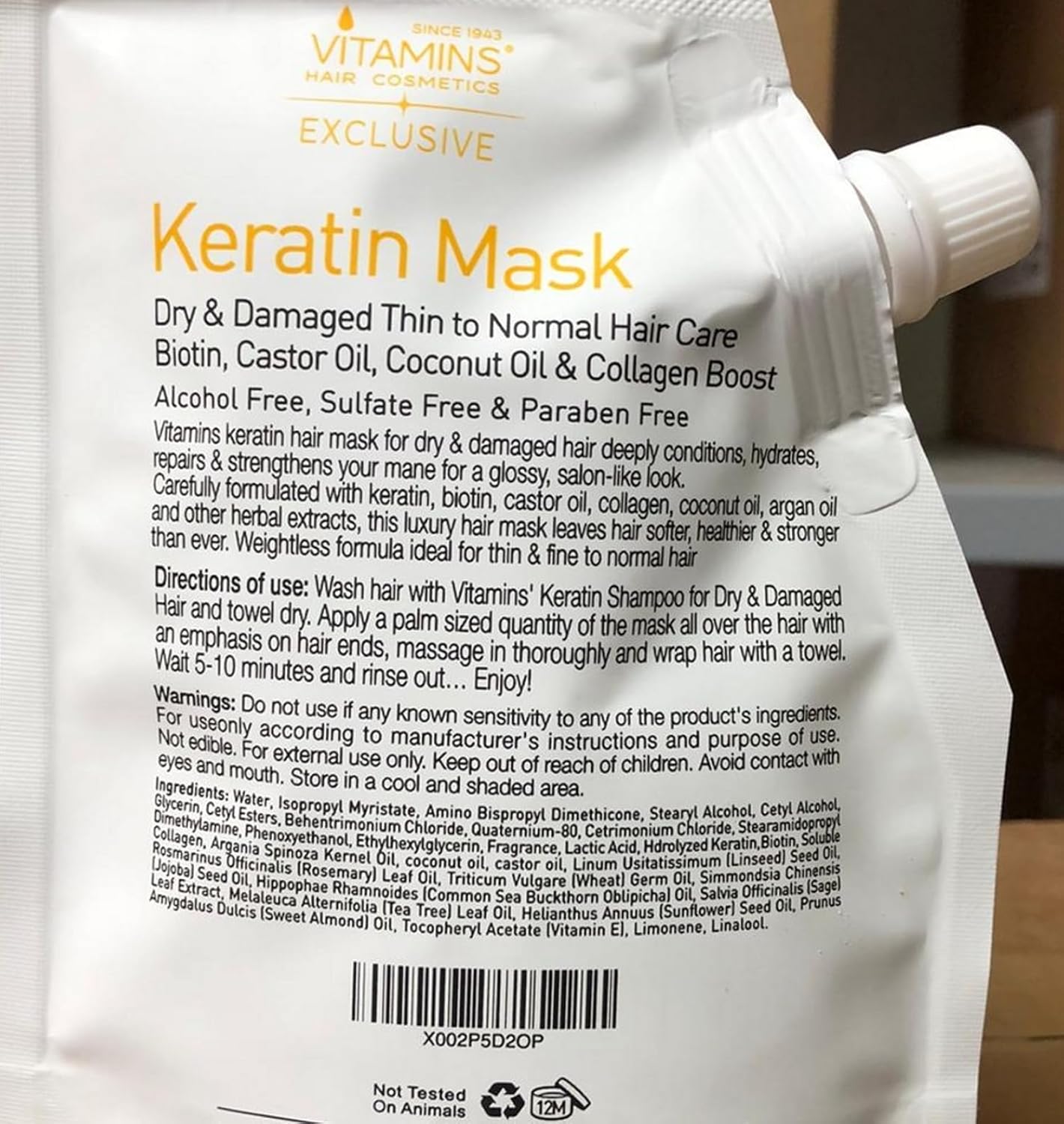 Vitamins Keratina Hair Mask Acondicionador profundo - Reparación de...