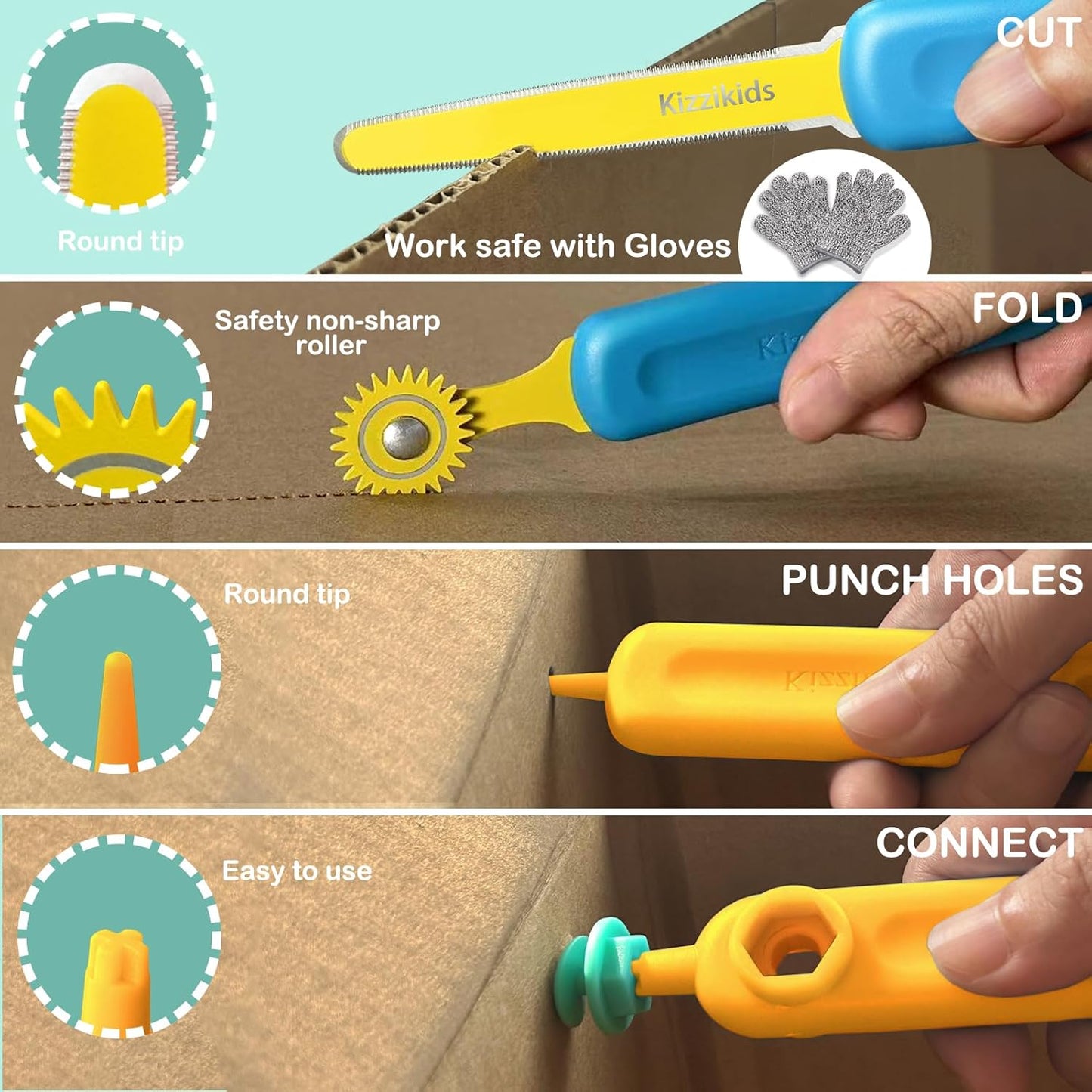 Kizzikids Herramientas de cartón para niños con cortador y caja de...
