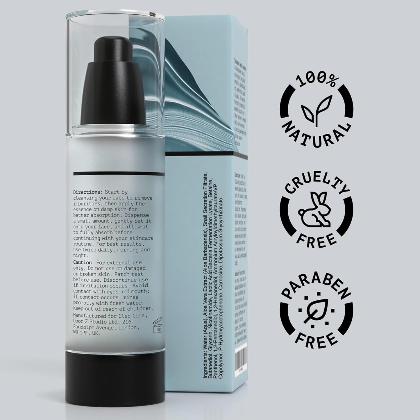 Snail Mucin Serum - Advanced Snail 96 Mucin Power Essence con ácido hialurónico y centella - Suero facial hidratante e hidratante reparador de la piel para mujeres, 3.38 onzas líquidas, 3.4 fl oz,