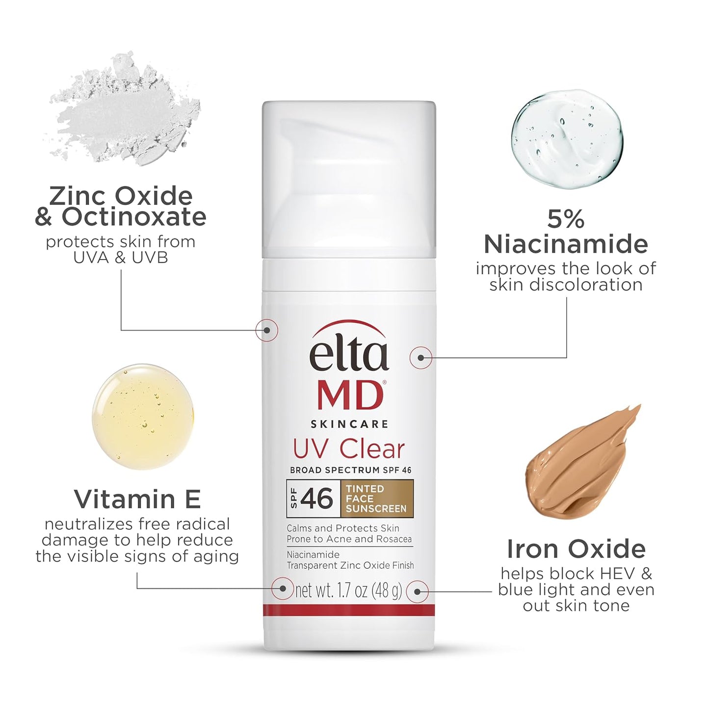 EltaMD Protector Solar Facial con Tinte UV Clear, SPF 46 Libre de Aceite con Óxido de Zinc, Recomendado por Dermatólogos, Relleno de Calcetín