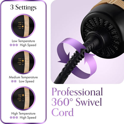 Cepillo secador de pelo ovalado 2 en 1 profesional para mujer, 2.95 pulgadas con estuche rígido de viaje y caja de regalo premium, negro y dorado