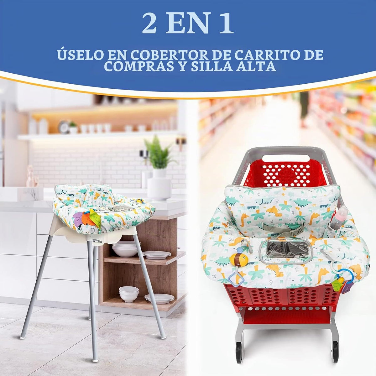 PILLANI Funda para carrito de compras para bebé, funda para silla a...