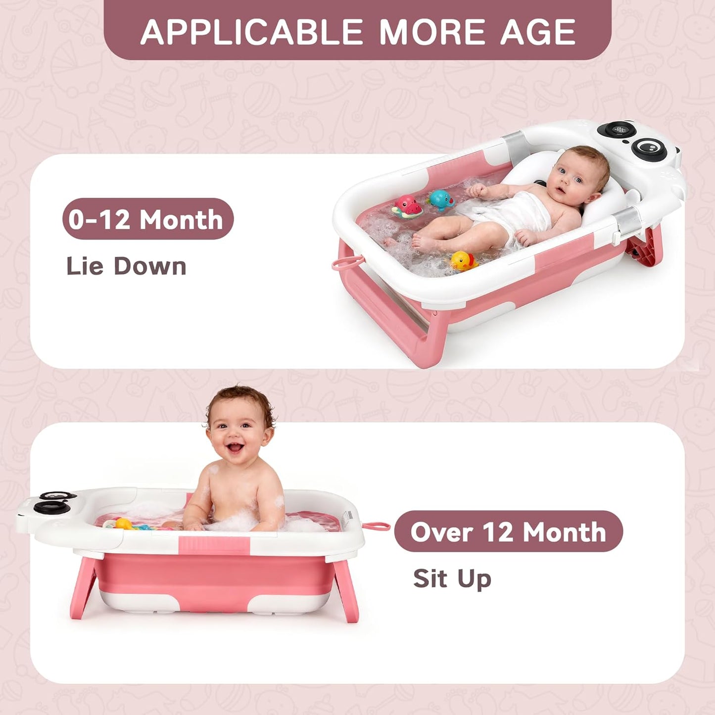 Bañera plegable para recién nacidos a niños pequeños (0-24 meses),...