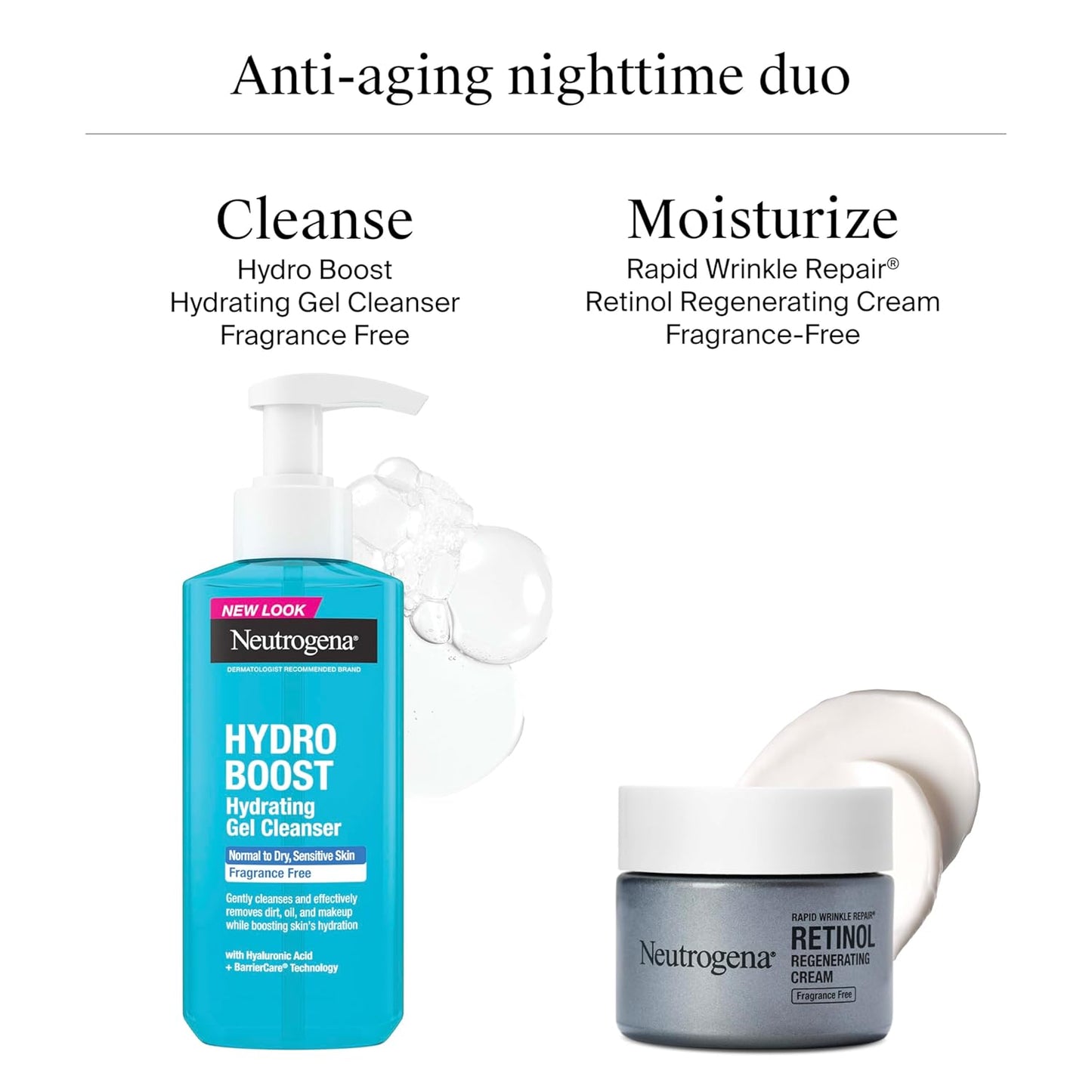 Neutrogena - Crema facial regeneradora de retinol y ácido hialurónico para reparación rápida de arrugas y crema hidratante para el cuello antiarrugas, con ácido hialurónico y retinol, 1.7 onzas