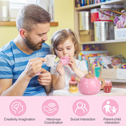 Juego de té de madera para niñas pequeñas, regalos para niñas peque...