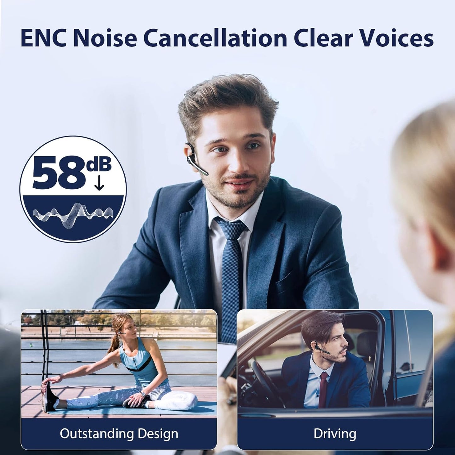 Auriculares Bluetooth, auricular inalámbrico con micrófono de cancelación de ruido mejorado, funda de carga de 500 mAh compatible con tiempo de conversación de 72 horas, auriculares manos libres con botón de silencio para computadora, teléfonos celulares,