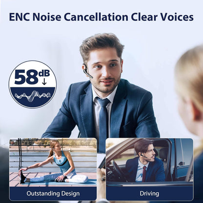 Auriculares Bluetooth, auricular inalámbrico con micrófono de cancelación de ruido mejorado, funda de carga de 500 mAh compatible con tiempo de conversación de 72 horas, auriculares manos libres con botón de silencio para computadora, teléfonos celulares,