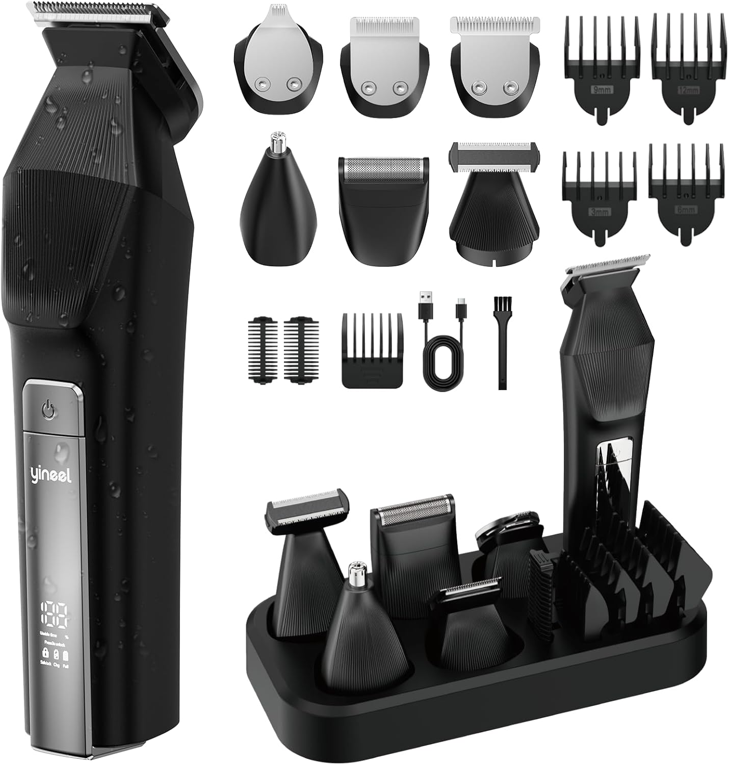 Yineel HC600 - Cortadora de barba para hombres, kit de aseo inalámbrico todo en uno, maquinilla de afeitar eléctrica impermeable y cortadora de pelo para cara, bigote, cuerpo, nariz, corte de pelo