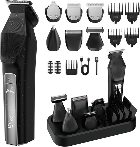 Yineel HC600 - Cortadora de barba para hombres, kit de aseo inalámbrico todo en uno, maquinilla de afeitar eléctrica impermeable y cortadora de pelo para cara, bigote, cuerpo, nariz, corte de pelo
