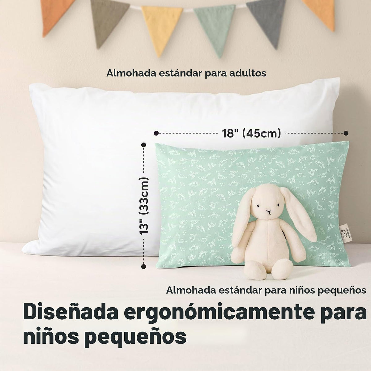 KeaBabies - Pack de 2 almohadas para niños pequeños de 13x18 - Almo...