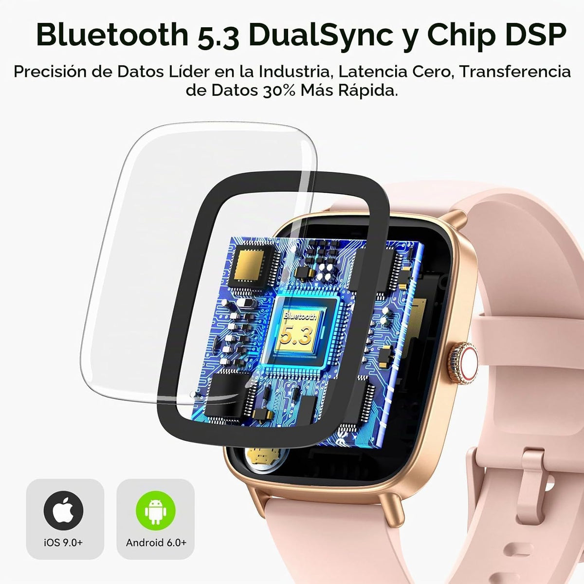 Reloj inteligente para mujer, 1.85 pulgadas HD AMOLED Fitness Track...