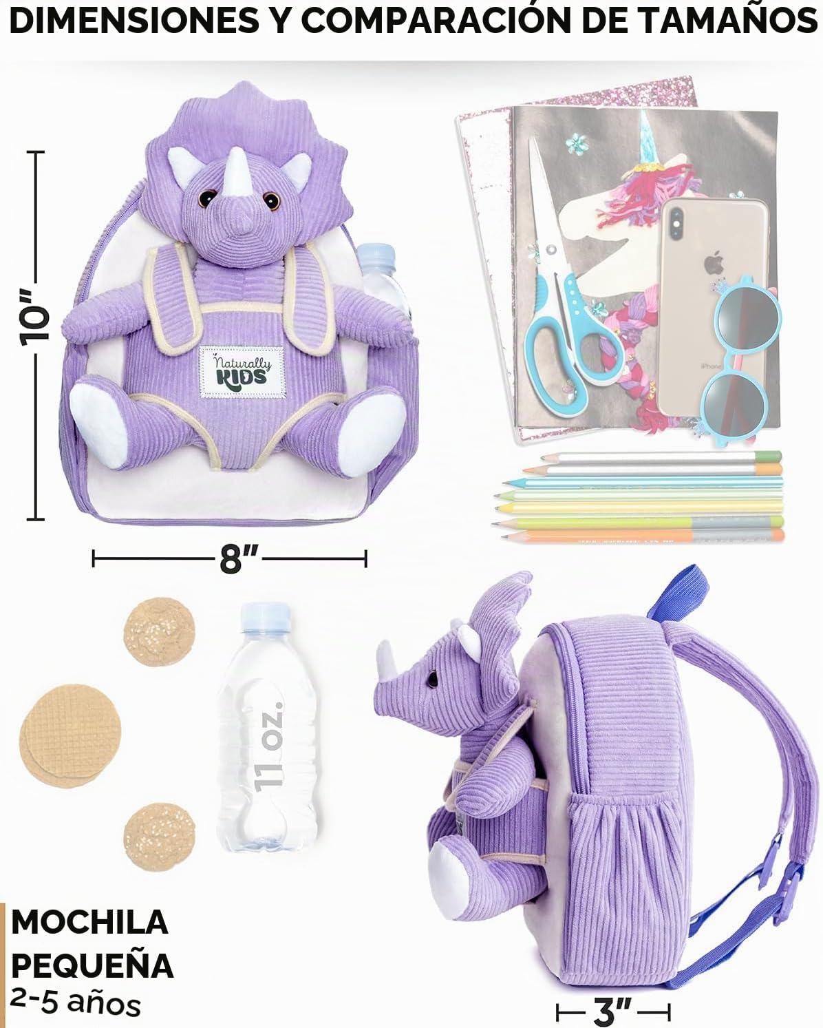 Naturally KIDS Mochila para niños pequeños con juguete Triceratops...