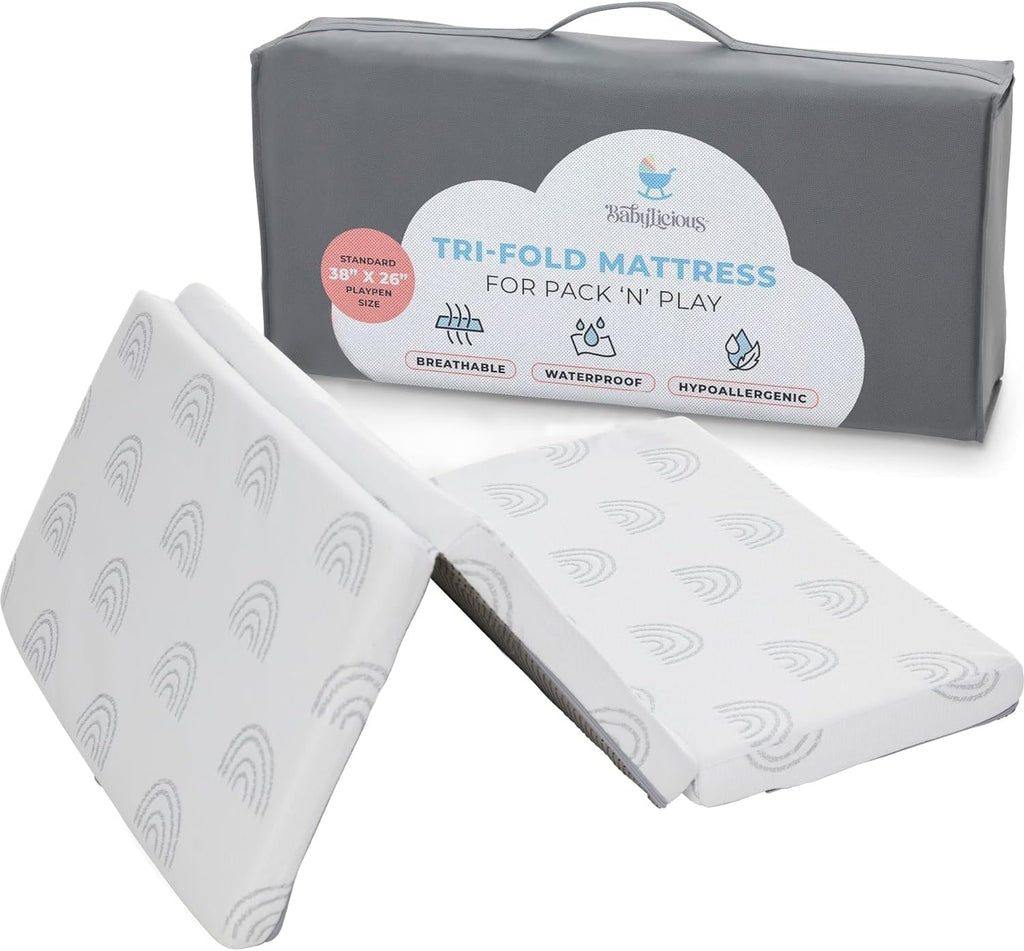 Cubrecolchón Pack and Play, 38 x 26 pulgadas, triple espuma suave b...
