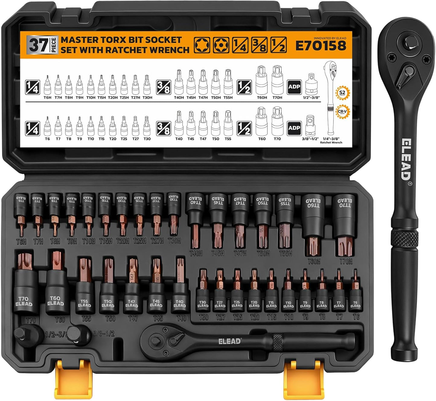 Juego de llaves de vaso Master Torx de 37 piezas, 1\/4", 3\/8&#...