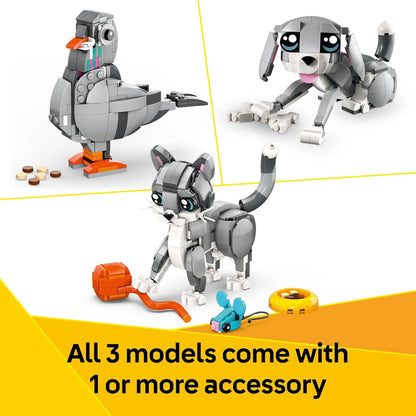 LEGO Creator 3 en 1 Juguete de Gato Juguetón - Juguete de Construcción con 3 Opciones de Construcción, Gato, Perro o Paloma - Regalo de Cumpleaños para Niños - Figuras de Animales para Niños, Niñas y