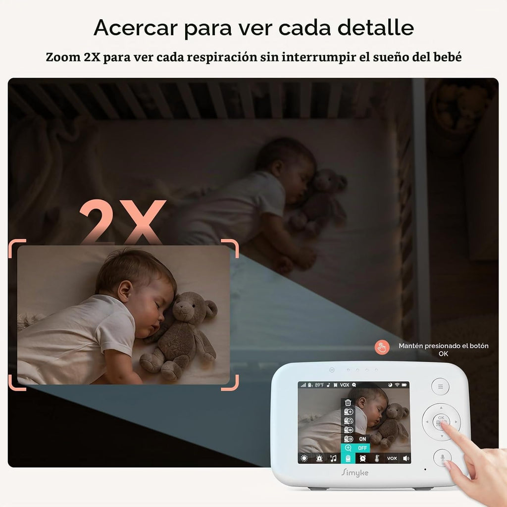 Simyke Monitor de bebé de video WiFi 720P, interruptor de encendido...