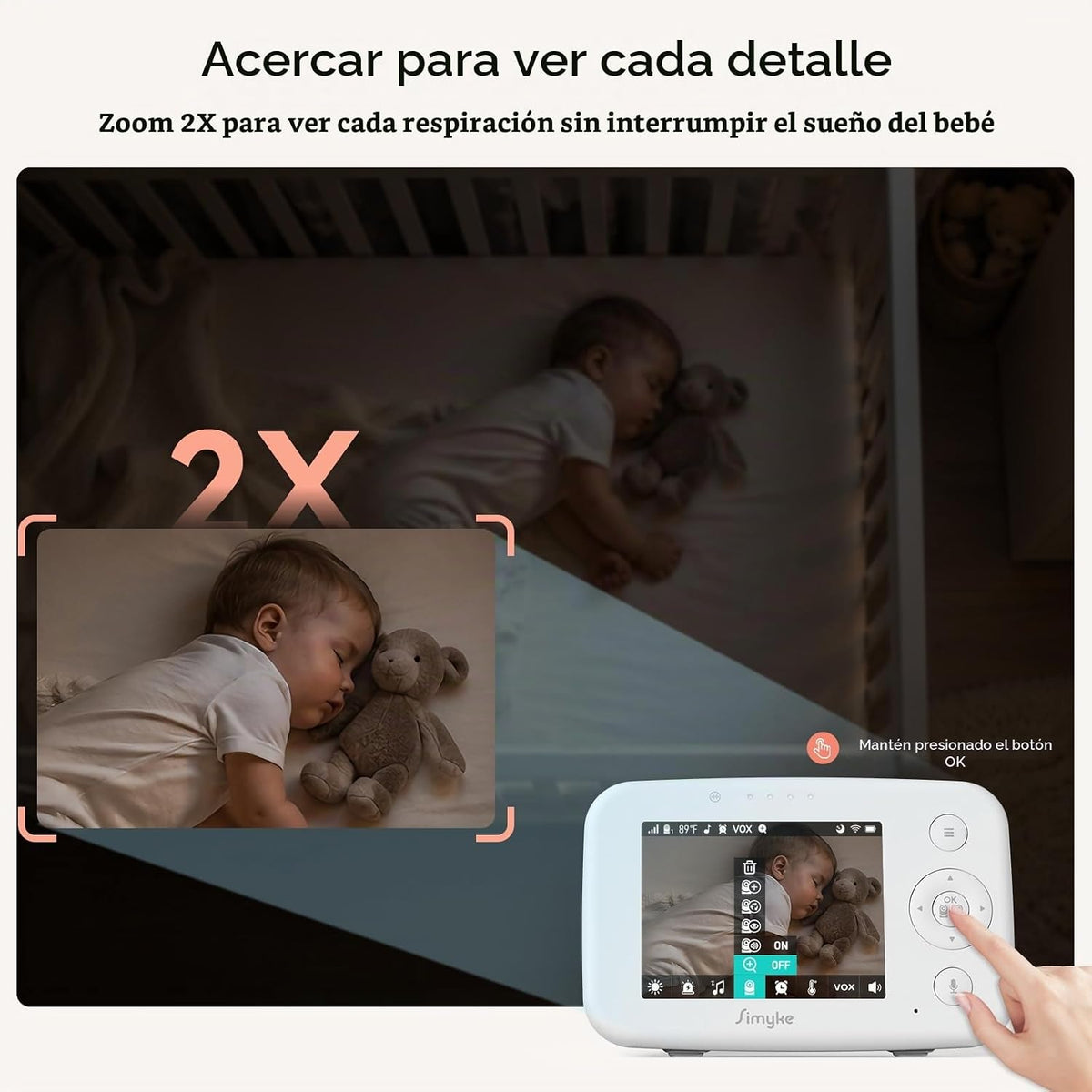 Simyke Monitor de bebé de video WiFi 720P, interruptor de encendido...