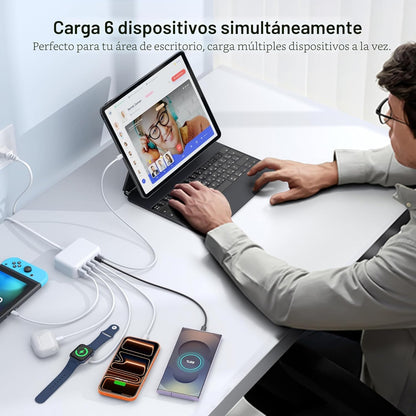 Cargador rápido USB C, bloque de estación de carga de 100W GaN de 6...