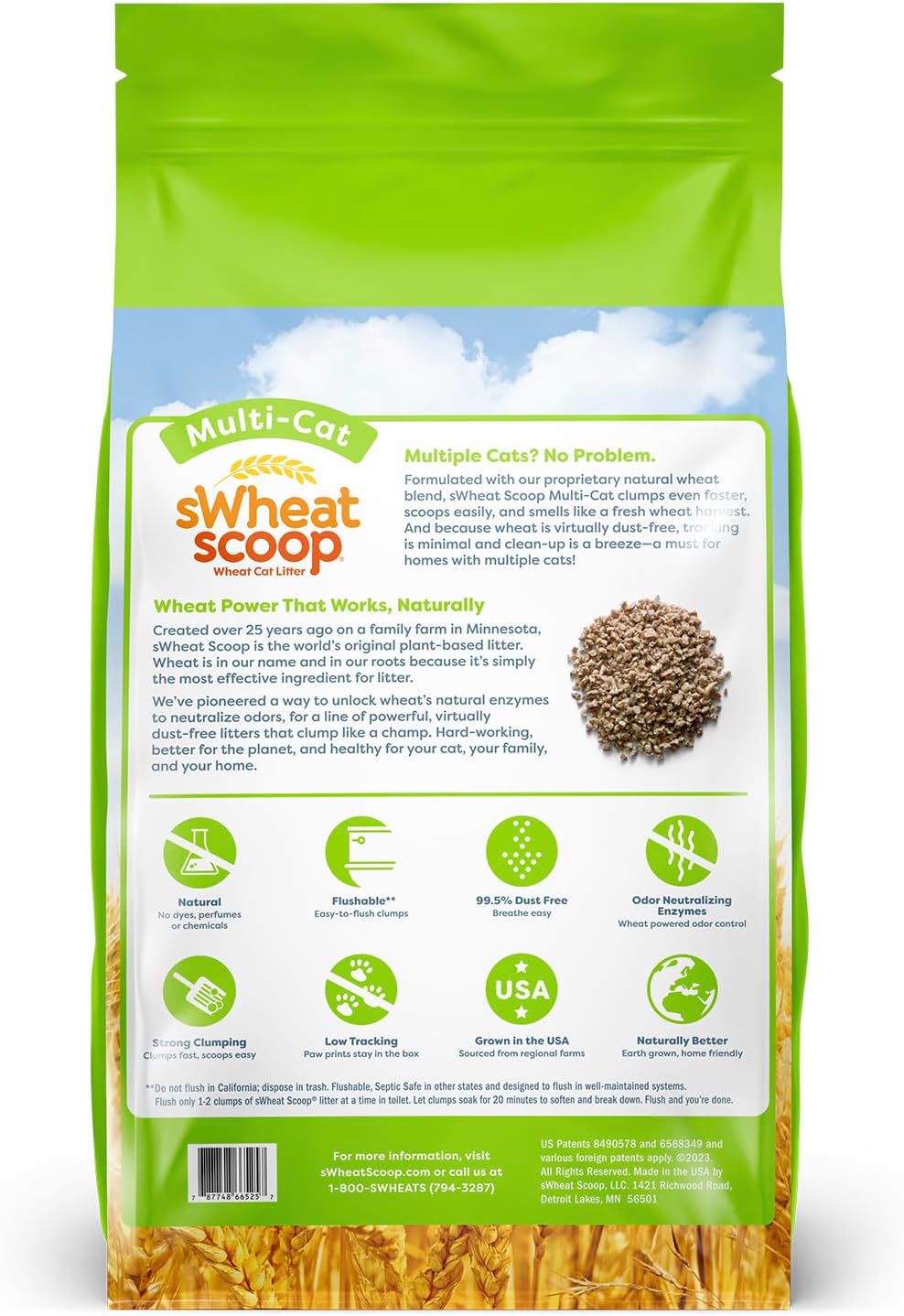 Arena absorbente para gatos sWheat Scoop Multi-cat, todo natural