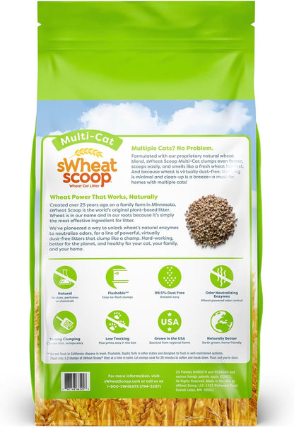 Arena absorbente para gatos sWheat Scoop Multi-cat, todo natural