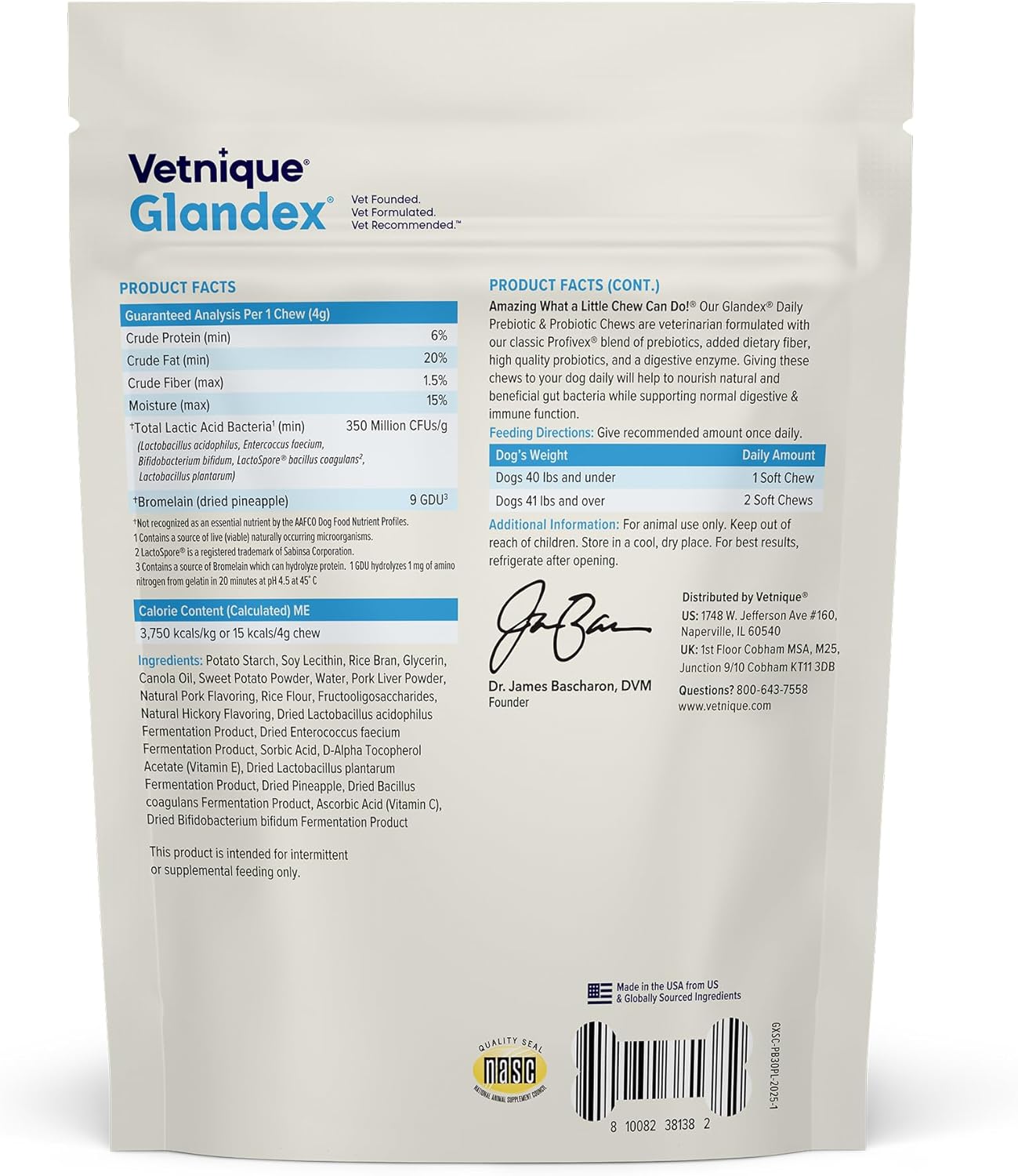 Vetnique Glandex - Probióticos diarios para perros con prebióticos...