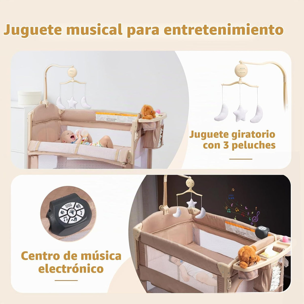 JOYMOR Cuna de 9 en 1 junto a la cama con mesa de cambio, empaque y...