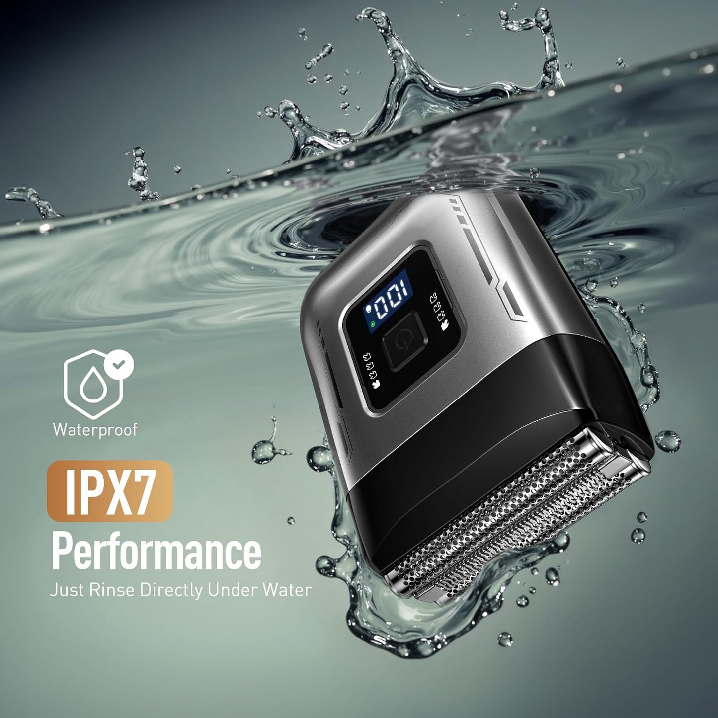 Afeitadora inalámbrica para hombres: cabezales de repuesto dobles (papel de aluminio + recortadora), alta velocidad 6000 RPM, recargable USB-C, pantalla de batería impermeable IPX6 y fácil de