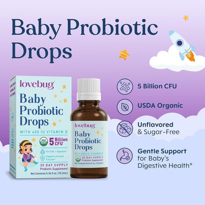 LOVEBUG Gotas probióticas para bebés - Probióticos orgánicos para e...